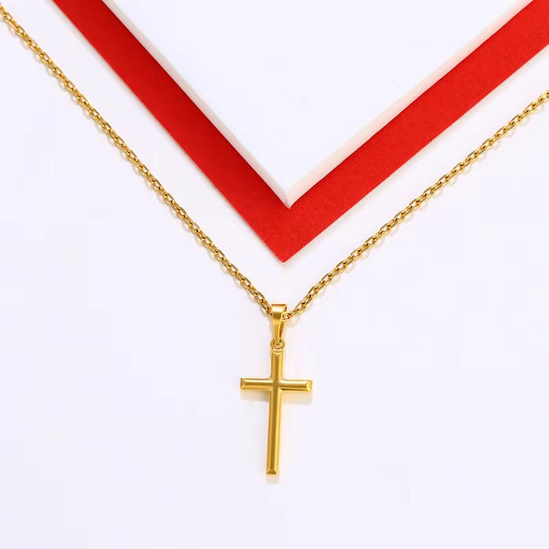 [Nine Years Good Shop] Yellow Gold Necklace Cross Pendant Necklace Minimalist Fashion Couple Pendant Wedding Gift