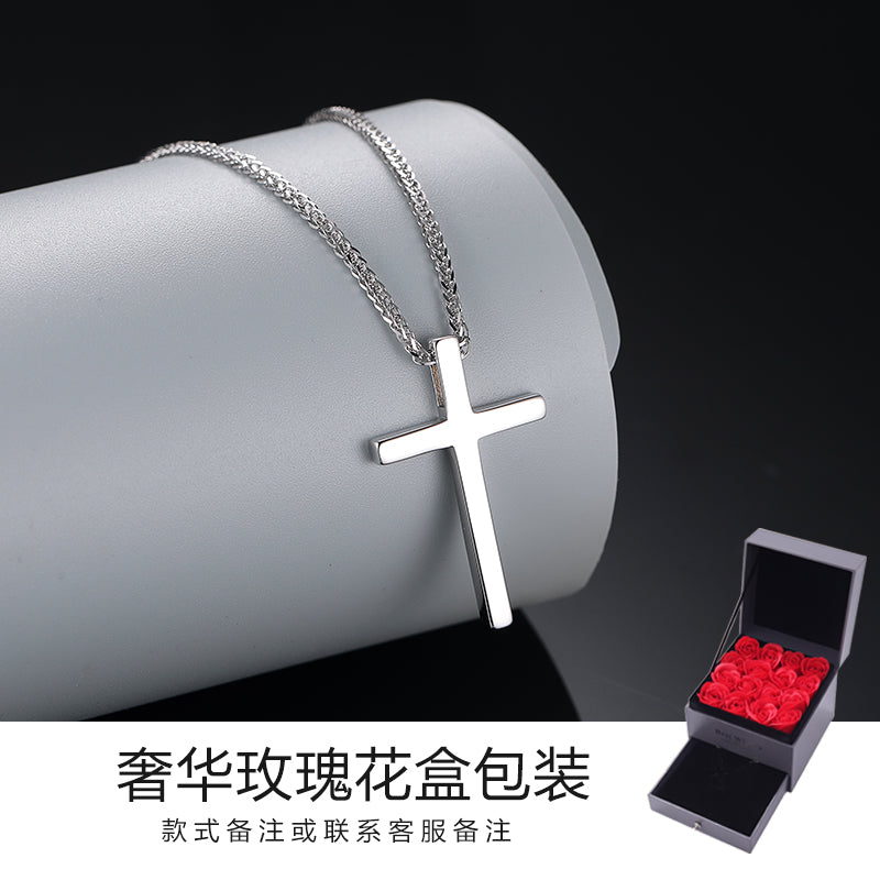 European Unisex Couple's Sterling Silver Metal Cross Pendant Fine Imitation Vera Chain Necklaces