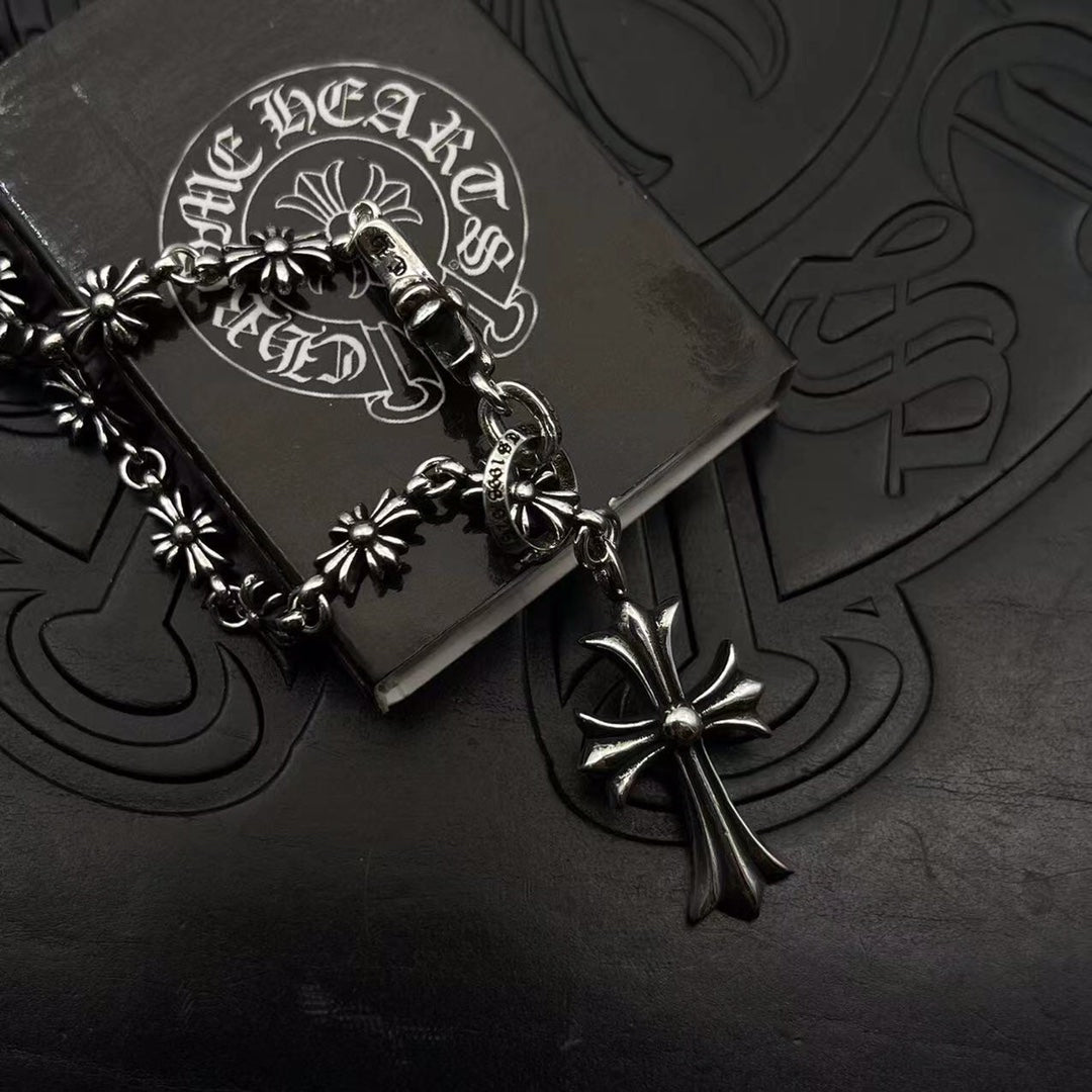 AZER KVK Unisex Fine Imitation Silver-Gold-Plated Metal Two Cross Pendant-Mini Cross Chain Necklaces