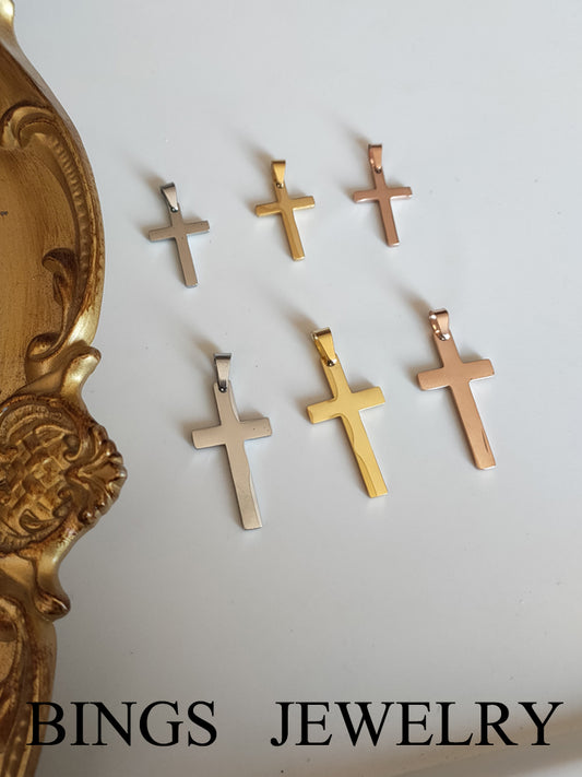 Adults Unisex Fine Imitation Bronze-Titanium Steel Metal 18K Silver-Gold Plated Polished Cross Charms-Pendants