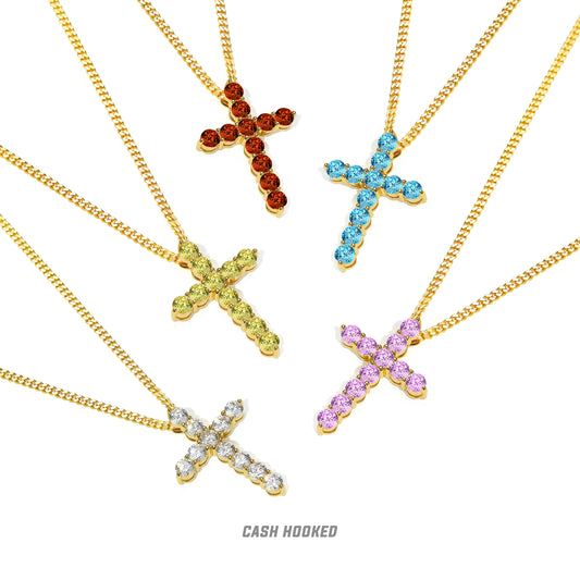 Fashion Trendy Gold-Plated Multicolor Cross Hip Hop Necklace