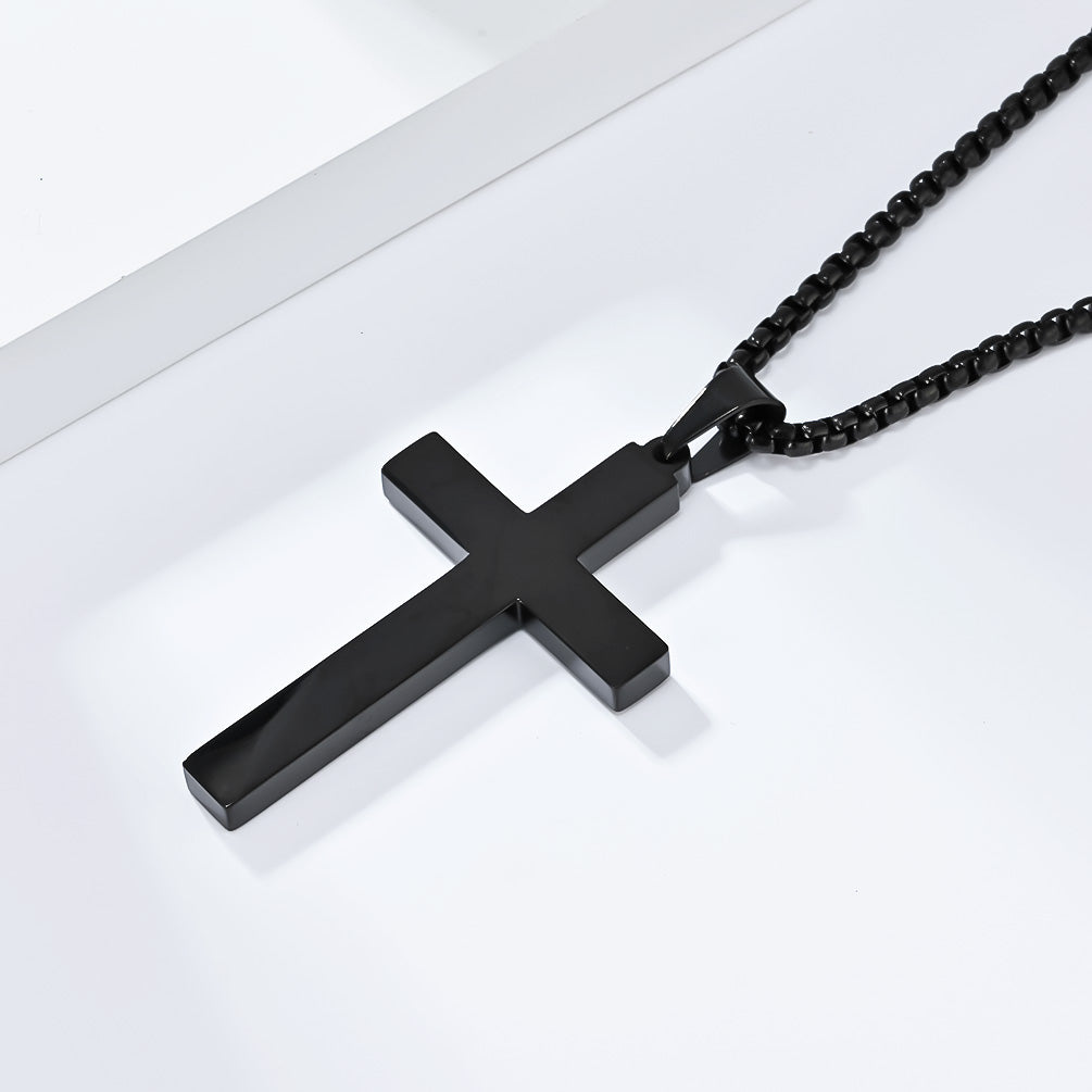 TAI LOVE YOU Adult Unisex Fine Imitation Titanium Steel Metal Black-Silver-Gold Colored Polished Glossy Cross Pendant Chain Necklaces