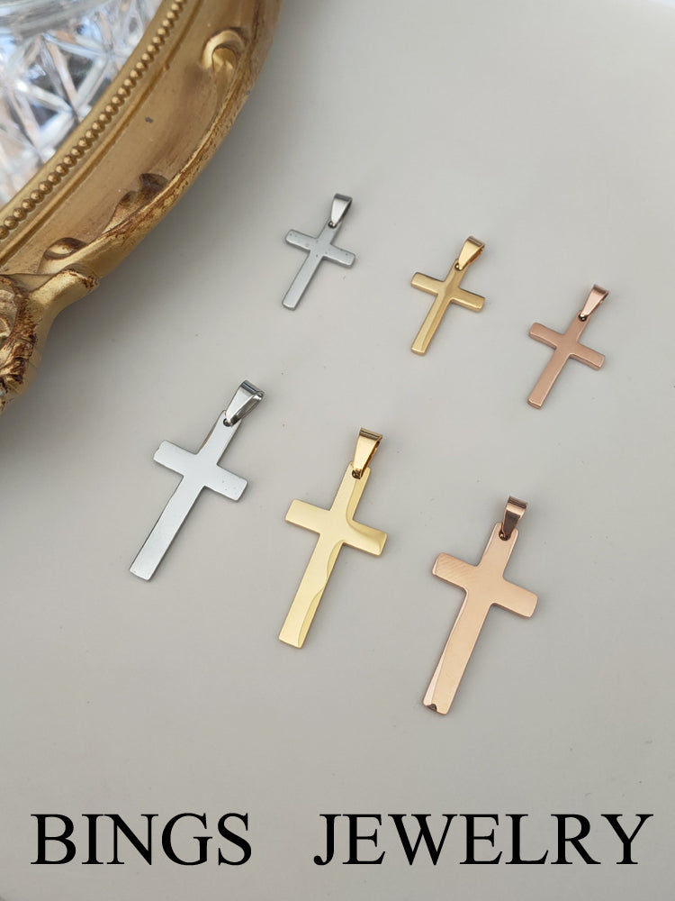 Adults Unisex Fine Imitation Bronze-Titanium Steel Metal 18K Silver-Gold Plated Polished Cross Charms-Pendants