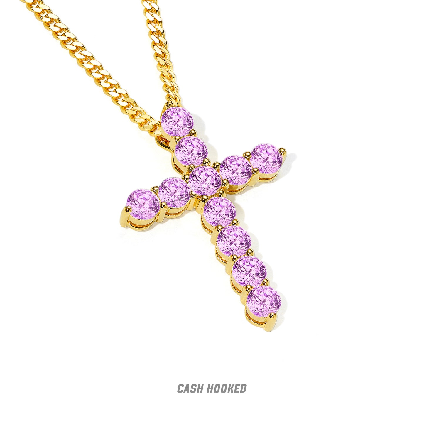 CASHHOOKED Adult Unisex Couple's Fine Imitation Gold-Plated Inlaid Artificial Clear White Shiny-Multicolor Gemstones Cross Pendant Necklaces/Colors-Gold/Multicolor/Clear/Pink/Silver