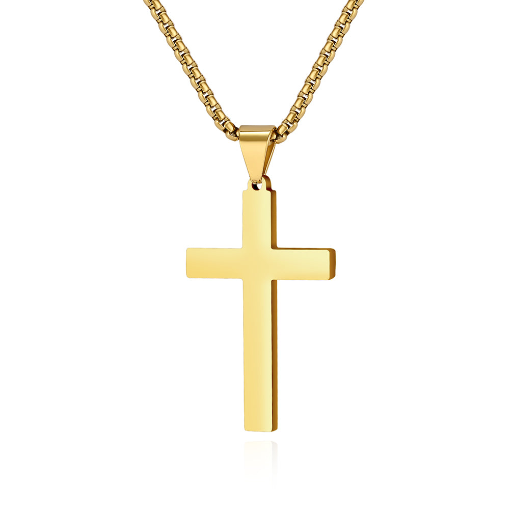 TAI LOVE YOU Adult Unisex Fine Imitation Titanium Steel Metal Black-Silver-Gold Colored Polished Glossy Cross Pendant Chain Necklaces
