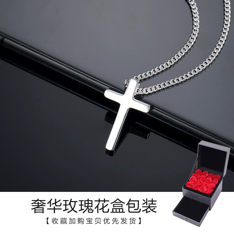 Women Elegant Fine Imitation Sterling Silver Mori Small Cross Pendant Chain Link Necklaces