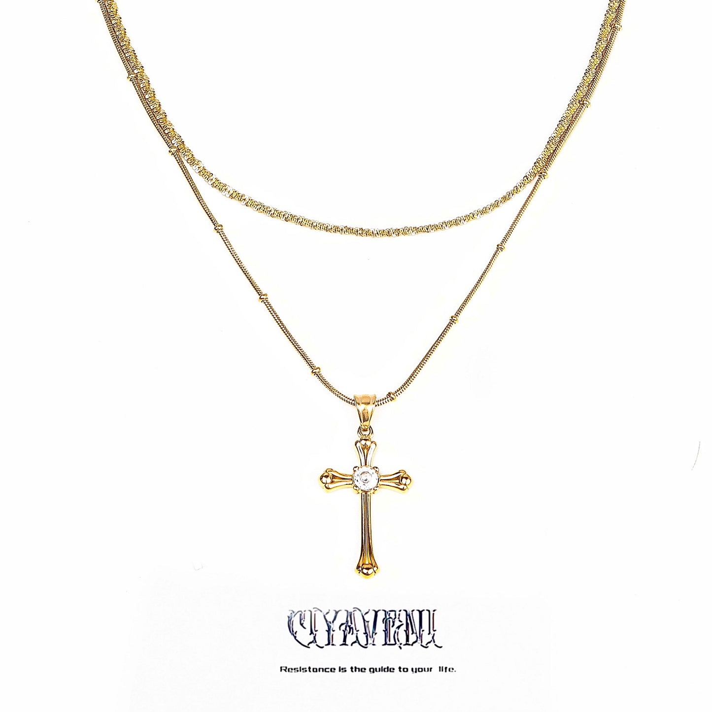 CIYAVENI Adult Unisex Fine Imitation Titanium Steel Metal Gold-Silver-Plated Geometric Baroque Style Cross Pendant Clavicle Chain Necklaces