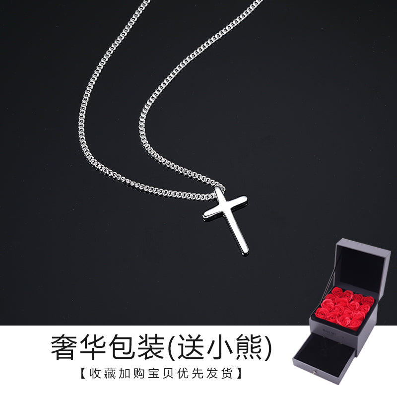 Women Elegant Fine Imitation Sterling Silver Mori Small Cross Pendant Chain Link Necklaces
