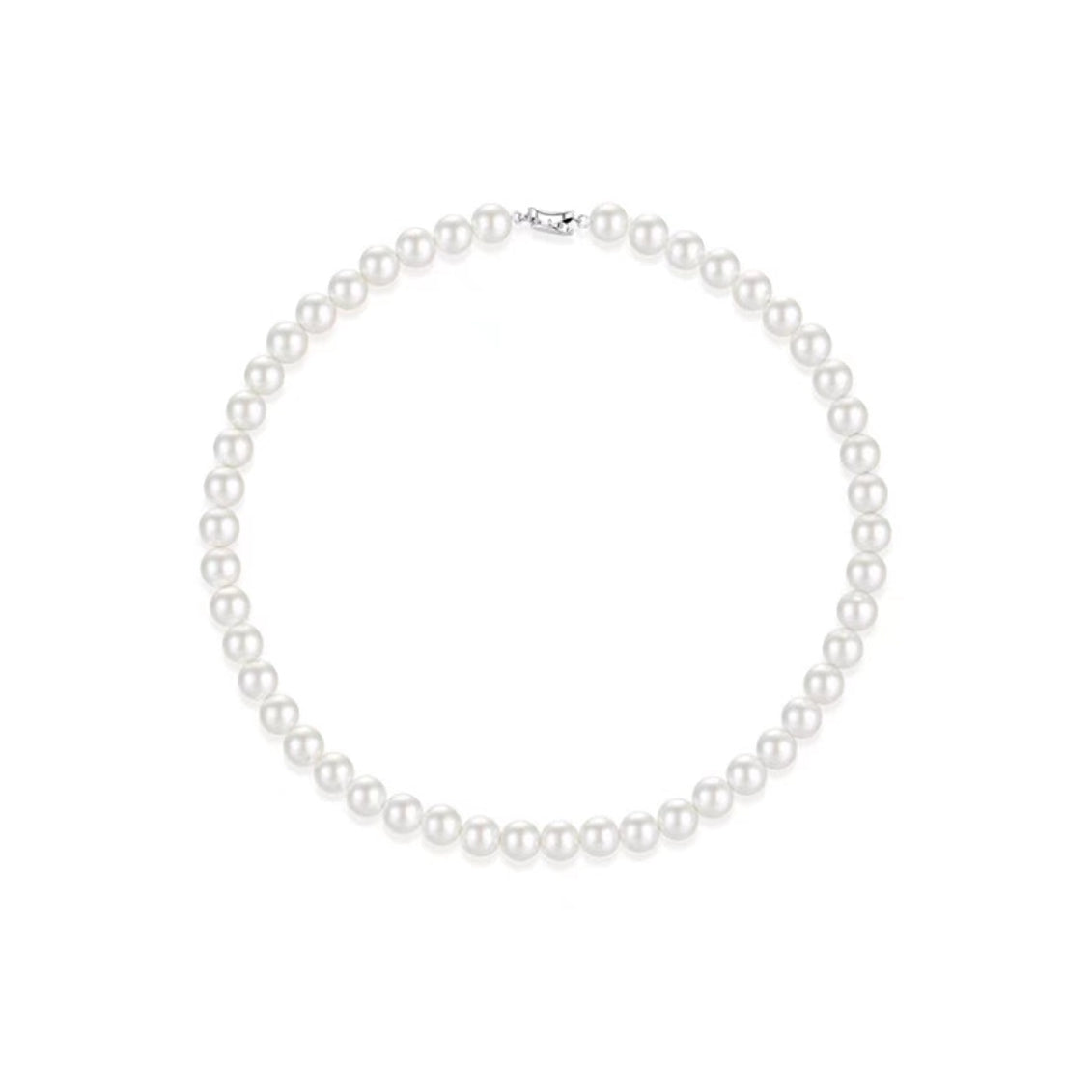 Women Fine Imitation Silver Metal Mother-Of-Pearl White Beaded Clavicular Chain Necklace-Two Big White Pearl Beaded Earrings Jewelry Sets
