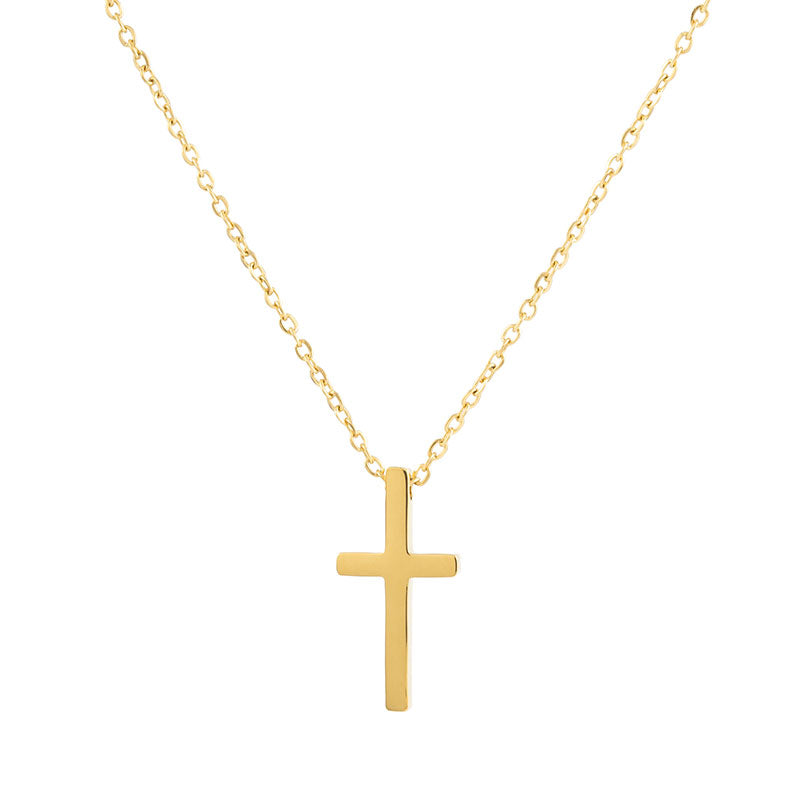HIBAO Adult Women Fine Imitation Full Titanium Steel Metal 18K Gold-Plated Polished Small Cross Pendant Clavicle Chain Necklaces