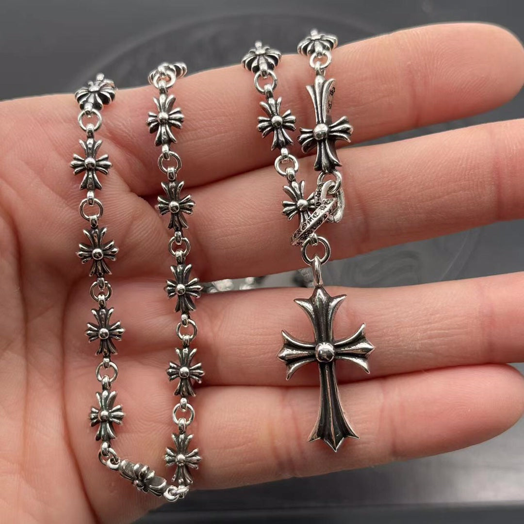 AZER KVK Unisex Fine Imitation Silver-Gold-Plated Metal Two Cross Pendant-Mini Cross Chain Necklaces