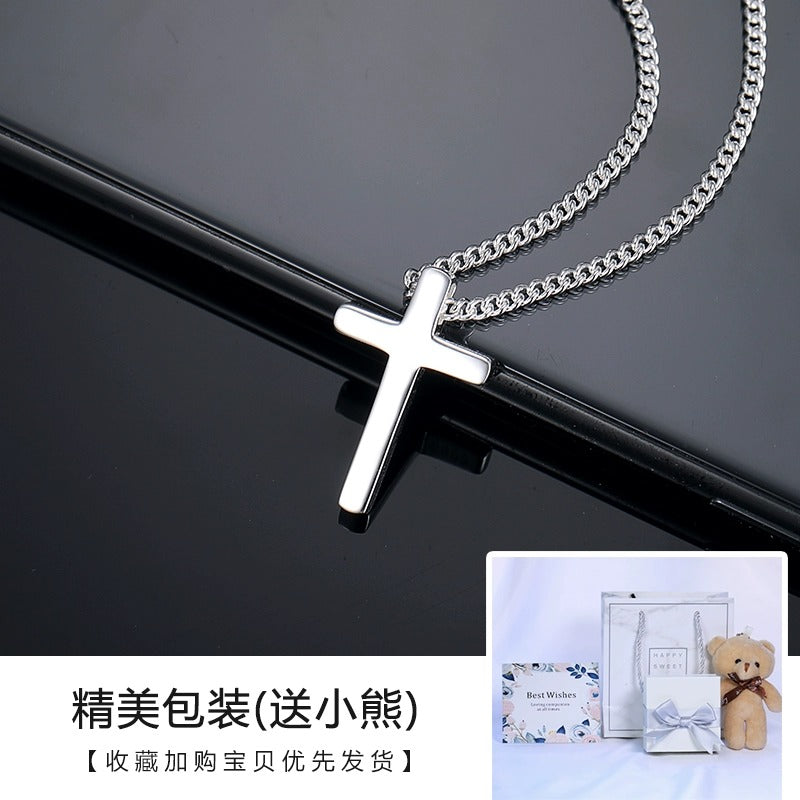 Women Elegant Fine Imitation Sterling Silver Mori Small Cross Pendant Chain Link Necklaces