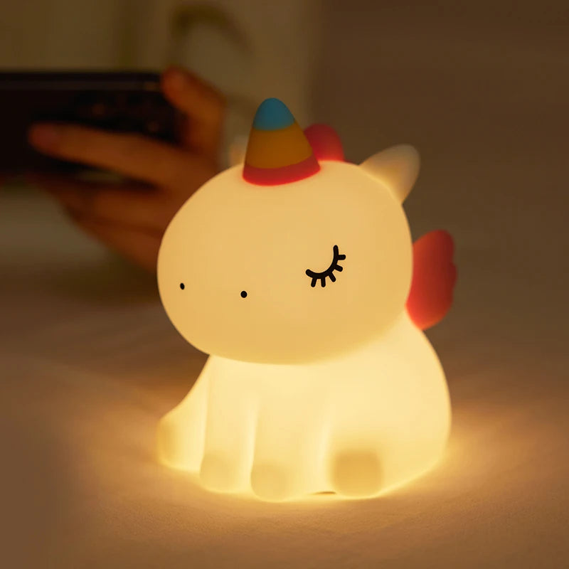 LESSDOT Kids Luminous Flux Cute Soft Silicone Cartoon Warm White Big Face Rabbit Animals Touch Power Soft Night Lights-Ambient Lighting /Rechargeable Batteries/4 Animals/No Batteries Required/Colors-White/Yellow/Multicolor/Animal
