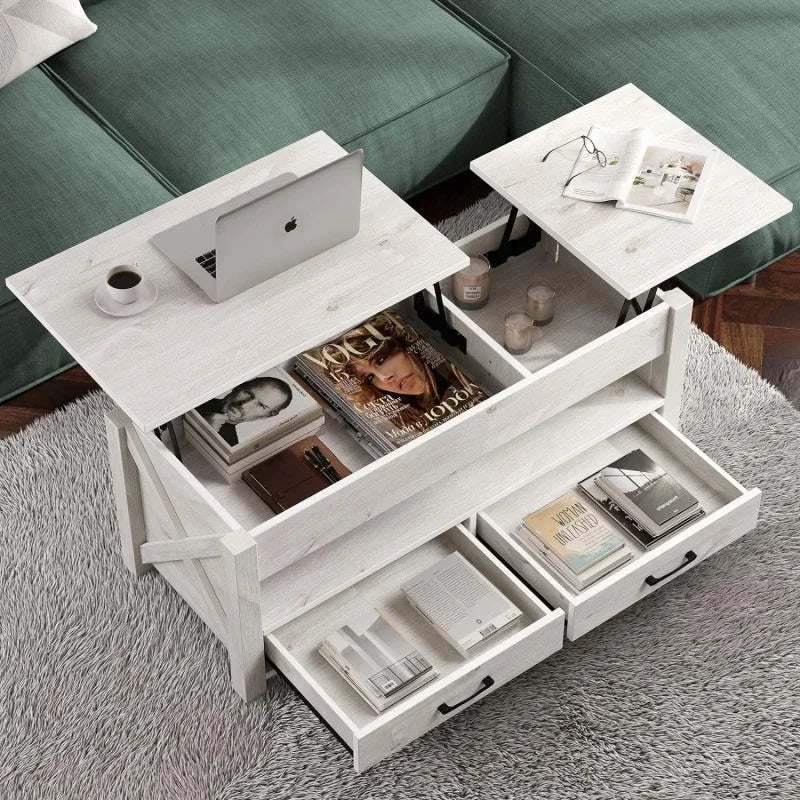 No-EN-Name-Null SEVEN TABLE Black Rectangle Lift Up Tops Hidden Compartment Two Storage Drawers Coffee Tables/ Colors-Black/Rustic Brown/Gray/Espresso