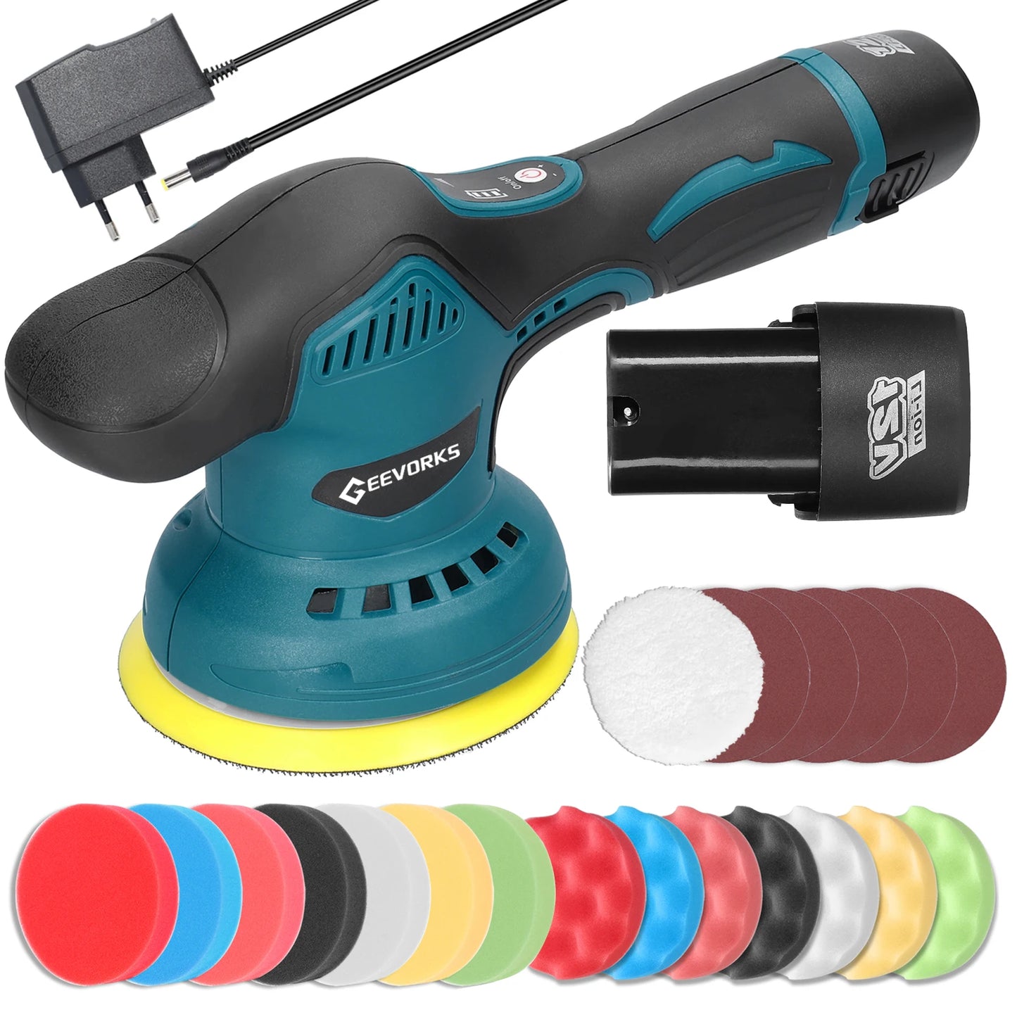 Geevorks 5500 RPM Cordless Eccentric Car Polisher 8 Gears of Speeds Adjustable Automotive Polisher Polishing Machine Power Tools