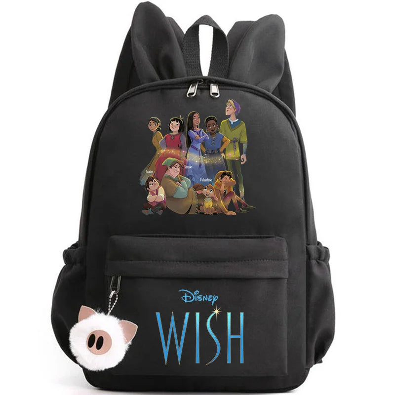 Disney Kids Cute Cartoon Wish Movie Large Waterproof Pink Nylon Fabric School Backpacks
