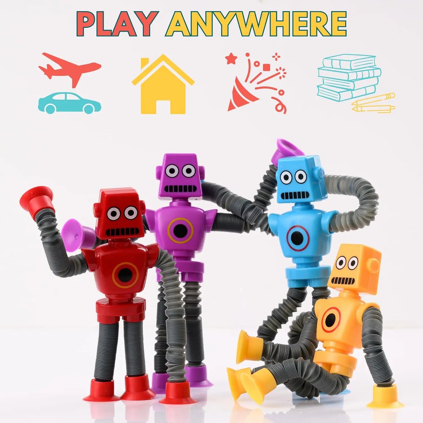 No-EN-Name-Null Teens-Adults 4 PCS Plastic Telescopic Suction Cup Hands-Feet Mini Cartoon Funny Robot Extendable Arms-Legs Action Figures/Ages: 13-18 Years Old-Adults/Colors-Purple/Blue/Gray/Red/Multicolor