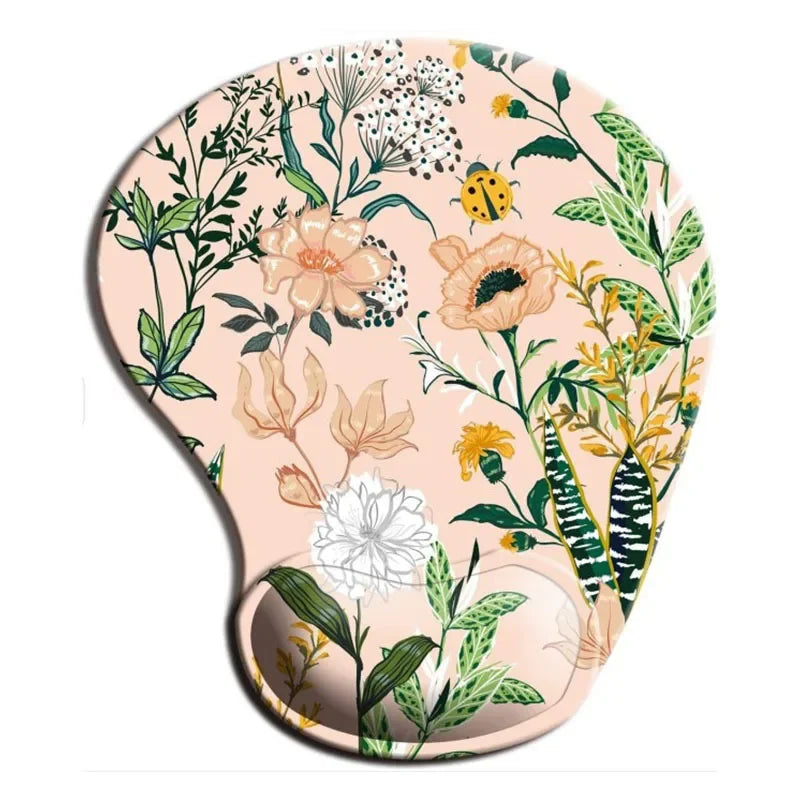 Custom Green Nature Floral Design Silica Gel Wrist Rest Support Non-Slip Rubber Base Computer Mouse Pads