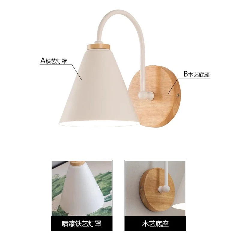 Nordic Modern Wall Mounted Solid Wood Base Metal Wall Light Fixtures/Colors-White/Black