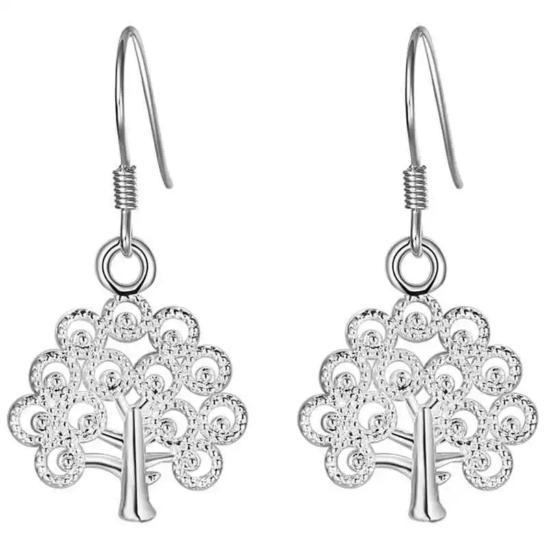 No-EN-Name-Null-ALIZERO Adult Women Sterling Silver Fine Imitation Natural Floral Tree Shaped Hanging Drop Earrings