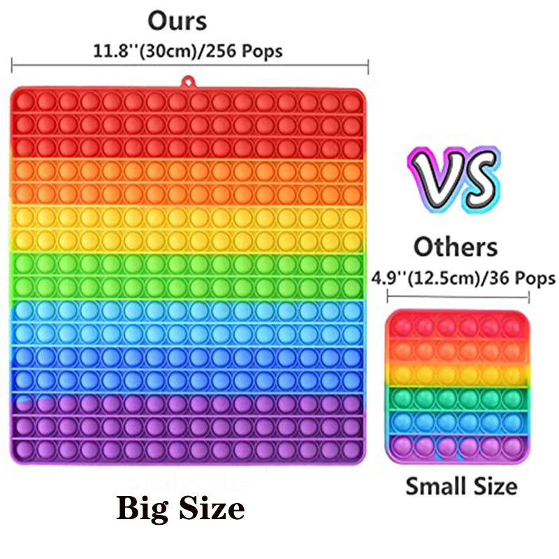 Waterproof Washable Jumbo Size Silicone Non-Toxic Rainbow Color Fidget Push Bubble Anti-Stress Squishy Toys/Ages: 6-18 + Years Older
