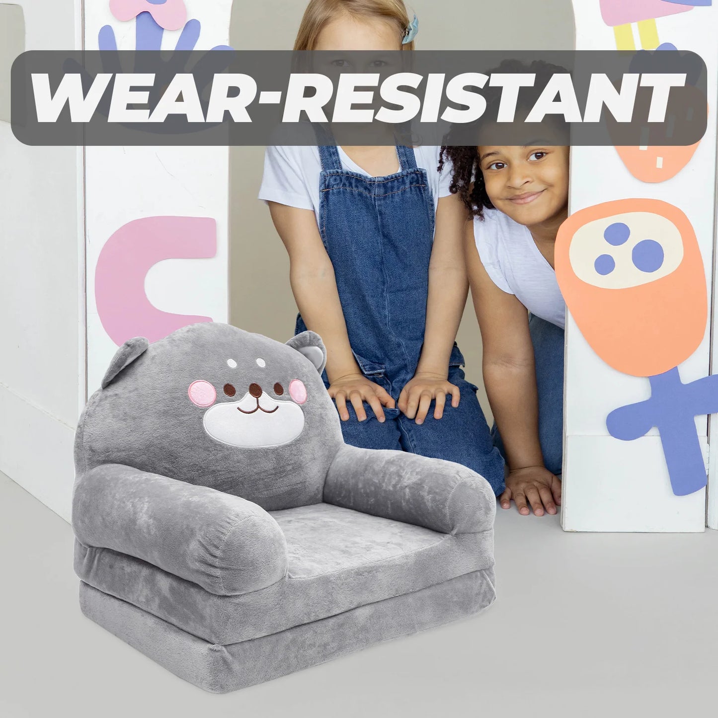No-EN-Name-Null  Modern Baby-Toddlers Cartoon Gray Bear Animal Soft Plush Polyester Fabric Cushions Folding Sofa Armchairs