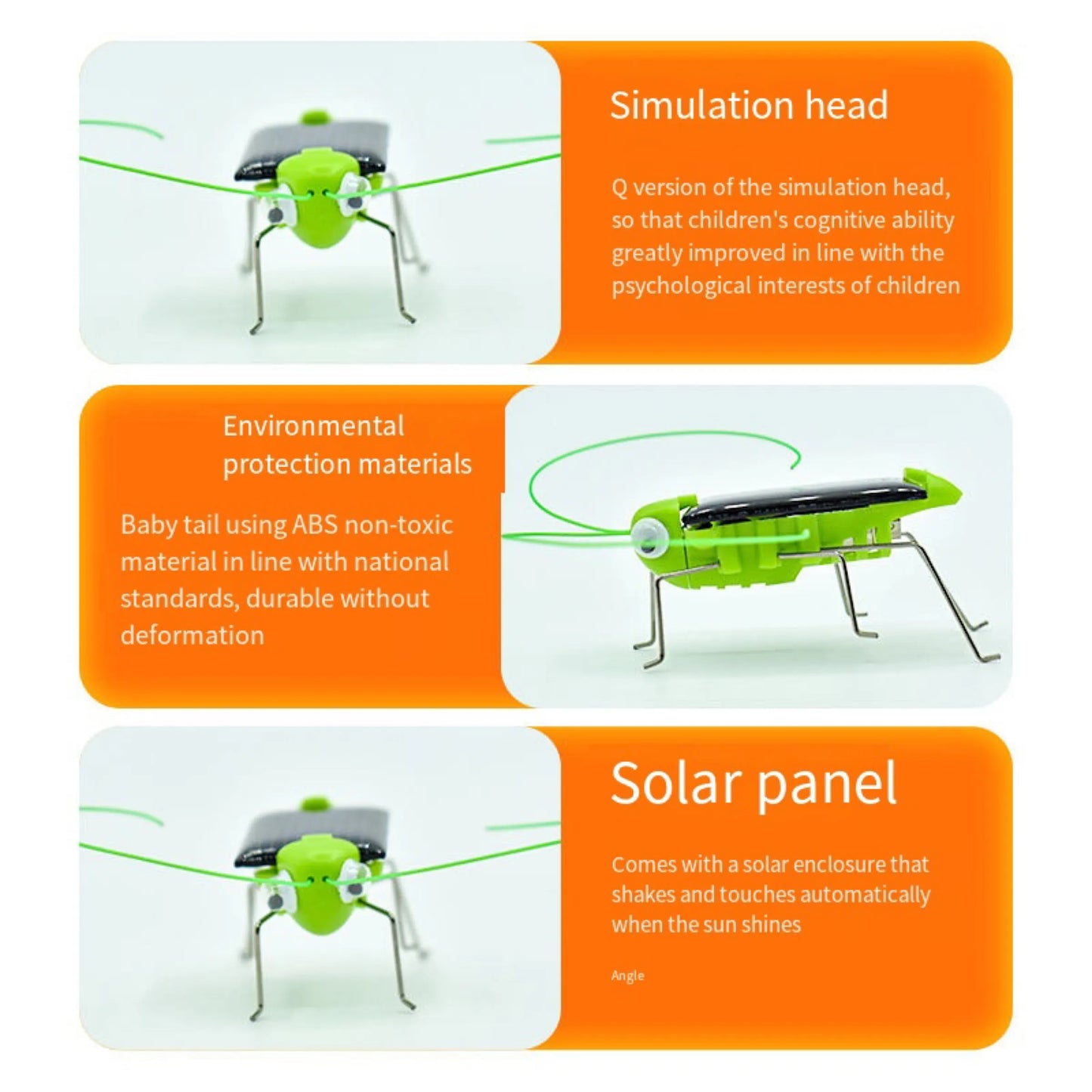 Modern Adults Science Solar-Powered Plastic-Metal Legs Funny Hopping Predominantly Green Grasshopper Insect Black Solar Panels On Back Educational Puzzle Toys/ Recommend Ages: 18 Years Old/Colors-Green/Black/White/Silver/Insects Animals