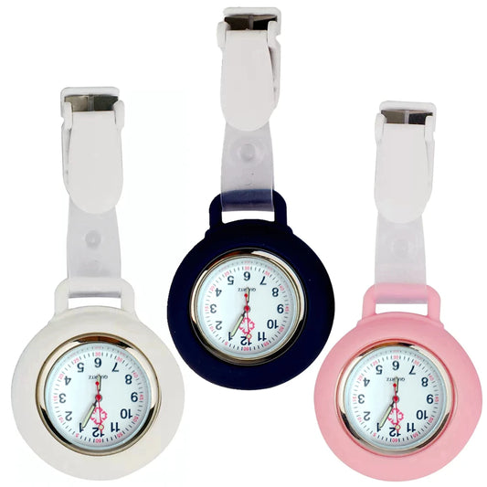 No-EN-Name-Null Adults Waterproof Quartz Analog Display Nurse-Doctors Glass Face Round Metal Alloy Case Red Silicone-Rubber Covered-Straps Arabic Numeral Clip-On Fob Pocket Watches /Colors-Pink/Red/White/Black/Purple/Light Blue/Blue