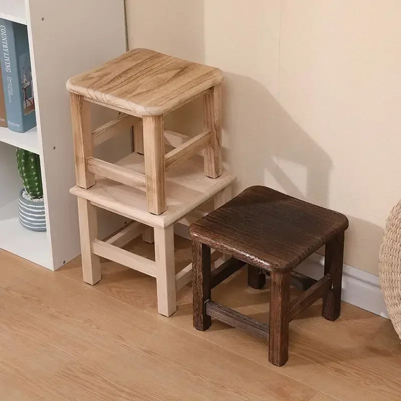 No-EN-Name-Null Modern Beige-Brown Solid Wood Square Shaped Smooth Hard Flat Top Rounded Corners One-Drawer Storage Chest Stools