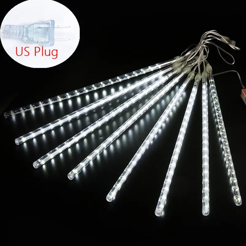 RUSNAK Outdoor-Indoor Waterproof-Dustproof Low Power Corrosion Resistant Warm-Cool White LED Falling White Meteor Shower Effect Design DC-Powered Fairy Shaped Light Ropes-String Lights/ Colors-Red/White/Blue/Multicolor