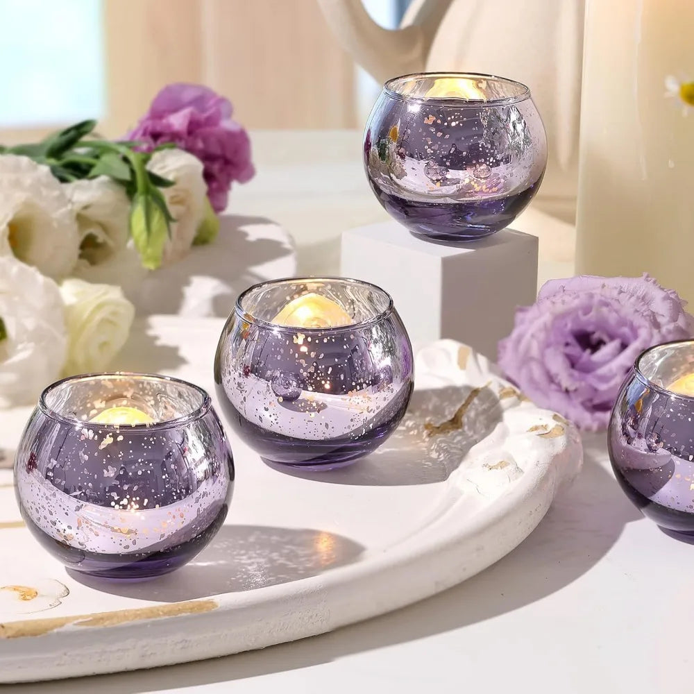 No-EN-Name-Null 6-12 PCS Silver Metallic Finish Speckled Gold Mercury Glass Assorted Votive Small Round Ball Tealight Candle Holders/Colors-Silver/Green/Gold/Blue/Clear/Purple