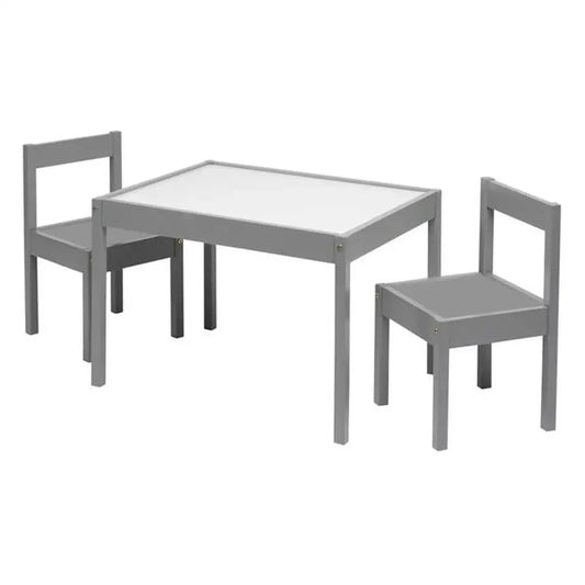 DUTRIEUX Kids Modern Chinese Safe Round Edges Rubberwood Gray Trim White Rectangle Shaped Play Table-2 Chairs Baby-Toddlers Furniture Sets/Ages: 1-5 Years Old/Assembly Required