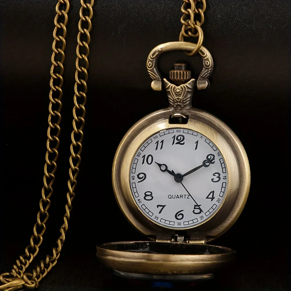 SOXY Women Waterproof Vintage Stainless Steel Metal Quartz Round Shaped Case Glass Face Analog Display Multicolor Bohemia Custom-Folk Women Face Design Bronze Necklace Chain-Pocket Watches