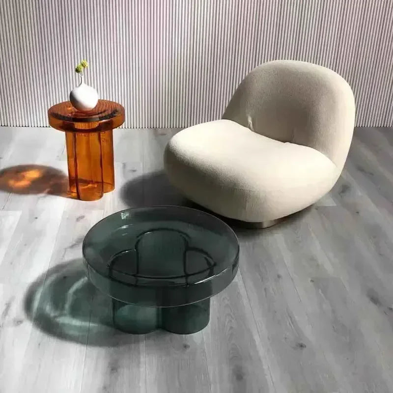 No-EN-Name-Null Modern Non-Toxic Tasteless Petal Side Green-Amber Round Shaped Transparent Blown Glass Corner Coffee Tables