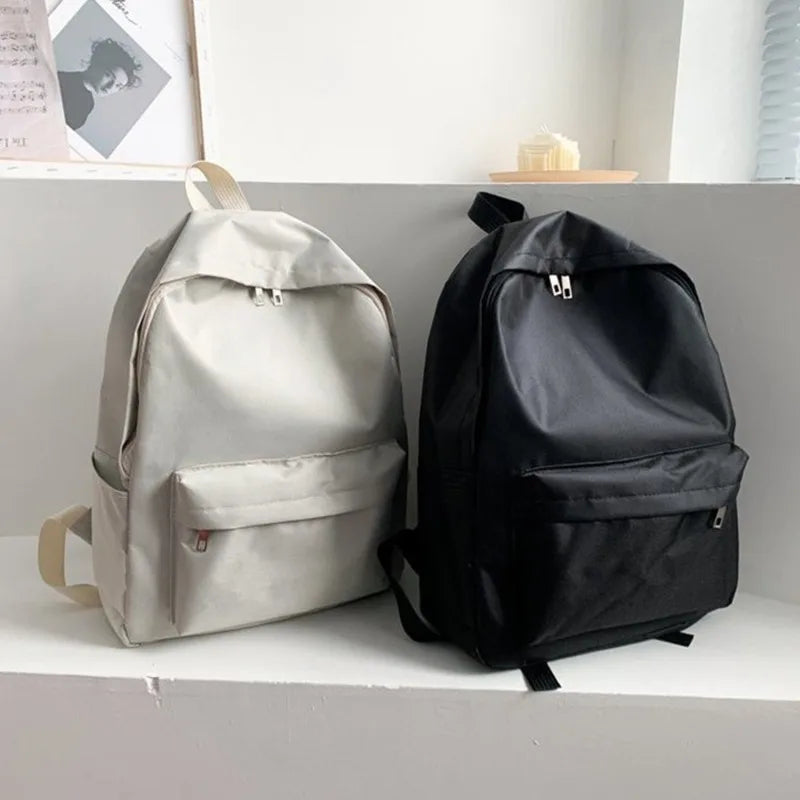 No-EN-Name-Null Preppy Solid Color Shoulder Bag Nylon School Knapsack Korean Teenager White School Bag Sports Travel Backpack for Women