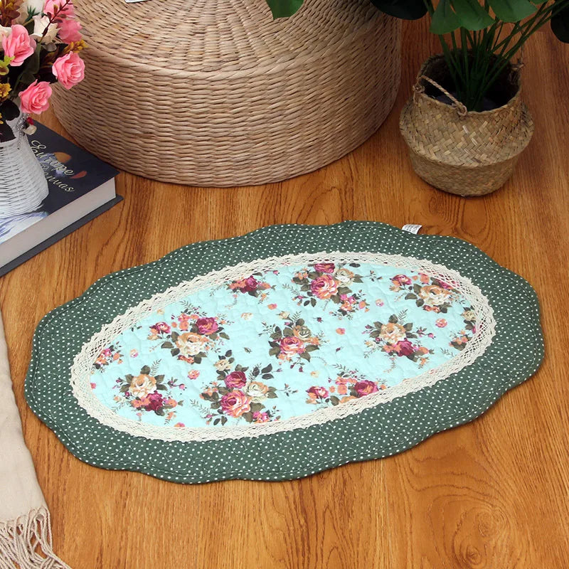 No-EN-Name-Null Indoor Non-Toxic Waterproof Fade Resistant Cotton Fabric Quilted Patchwork Floral Design Hand-Knotted Flatweave Anti-Slip Base Oval Floor Mats-Rugs/Hand-Machine Wash/Colors-Floral/Dots/Striped/Checkered/Multicolor