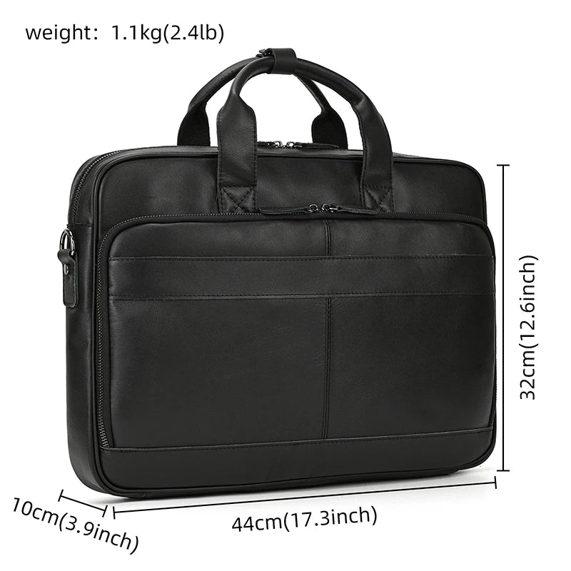 NEWSBIRDS Men Modern Rectangle Shaped Brown-Black Genuine Cowhide Leather Built-In 14-15.6 Inch Single Laptop Compartment Metal Zipper Two Handles-Detachable-Adjustable Shoulder Strap Briefcases
