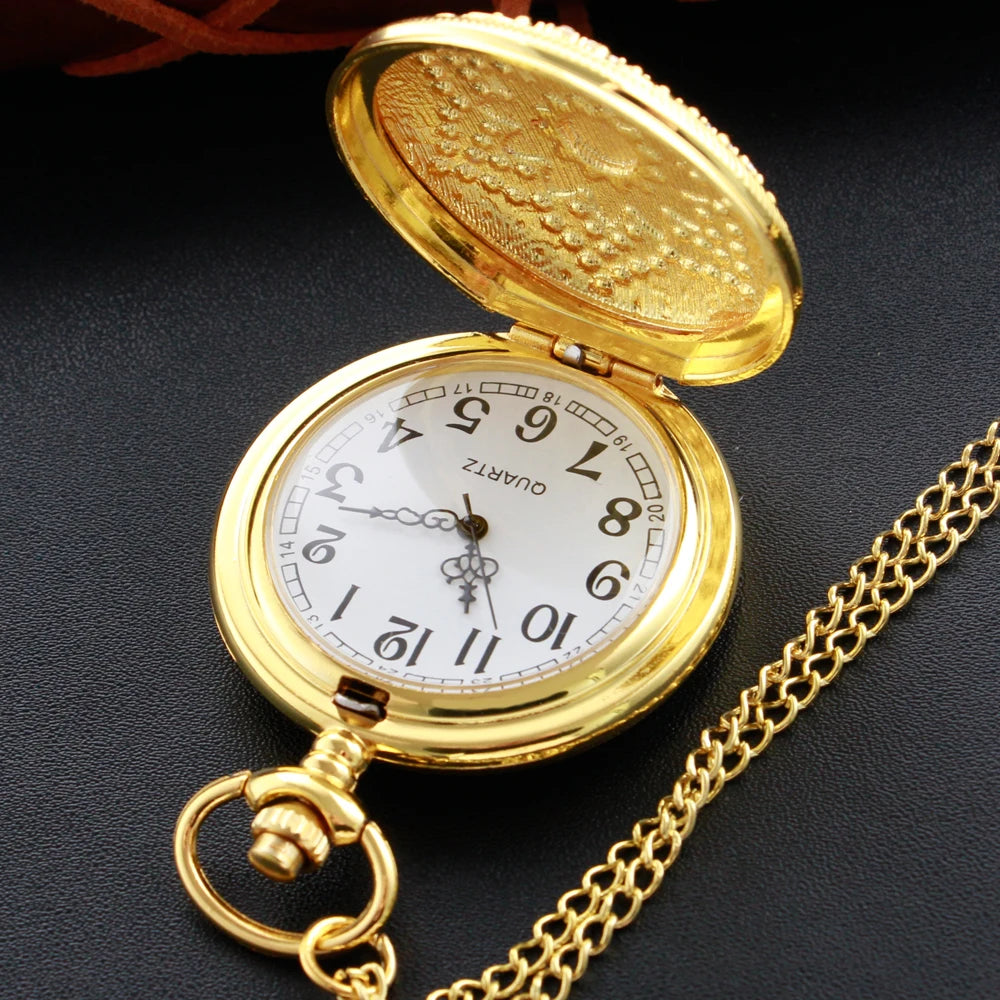 SHUHANG Adults Quartz Analog-Digital Display Gold-Red Ruby Stones On Front-Floral Design On Back Round Shaped Stainless Steel Metal Case Hardlex Face Necklace Chain-Pocket Watches