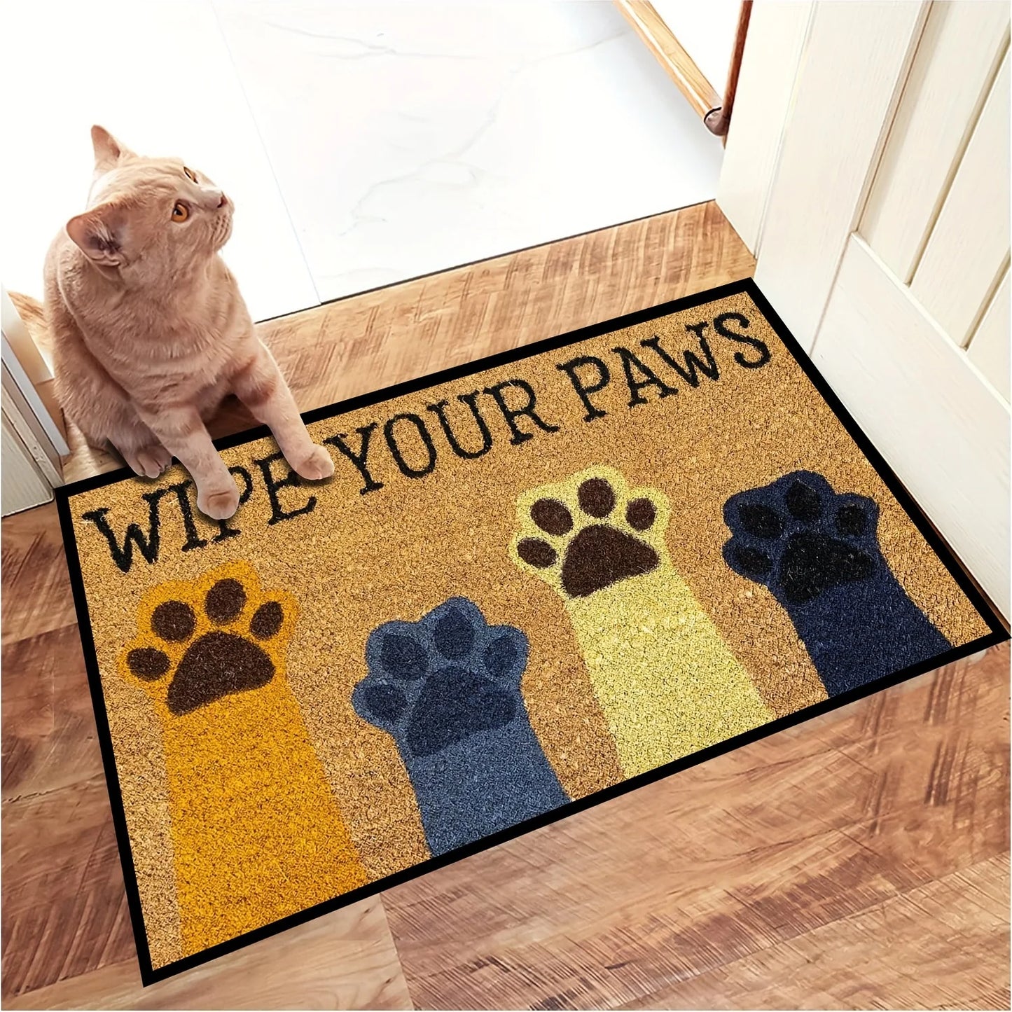 No-EN-Name-Null Indoor-Outdoor Adults Multicolor Rectangle Shaped Soft Polyester Fabric Persian Animals Paw Prints Design Anti-Slip Bottom Fade-Resistant Flannel Door Mats