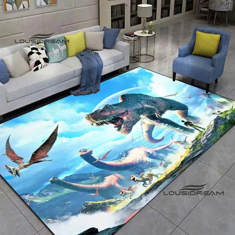 LOUSIDREAM Modern Indoor-Outdoor Machine-Made Customized Rectangle Shaped Soft Polyester Flannel Fabric Body 3D Printed Cartoon Dinosaur Theme Rugs /Colors-Animal/Multicolor/Hand-Machine Wash