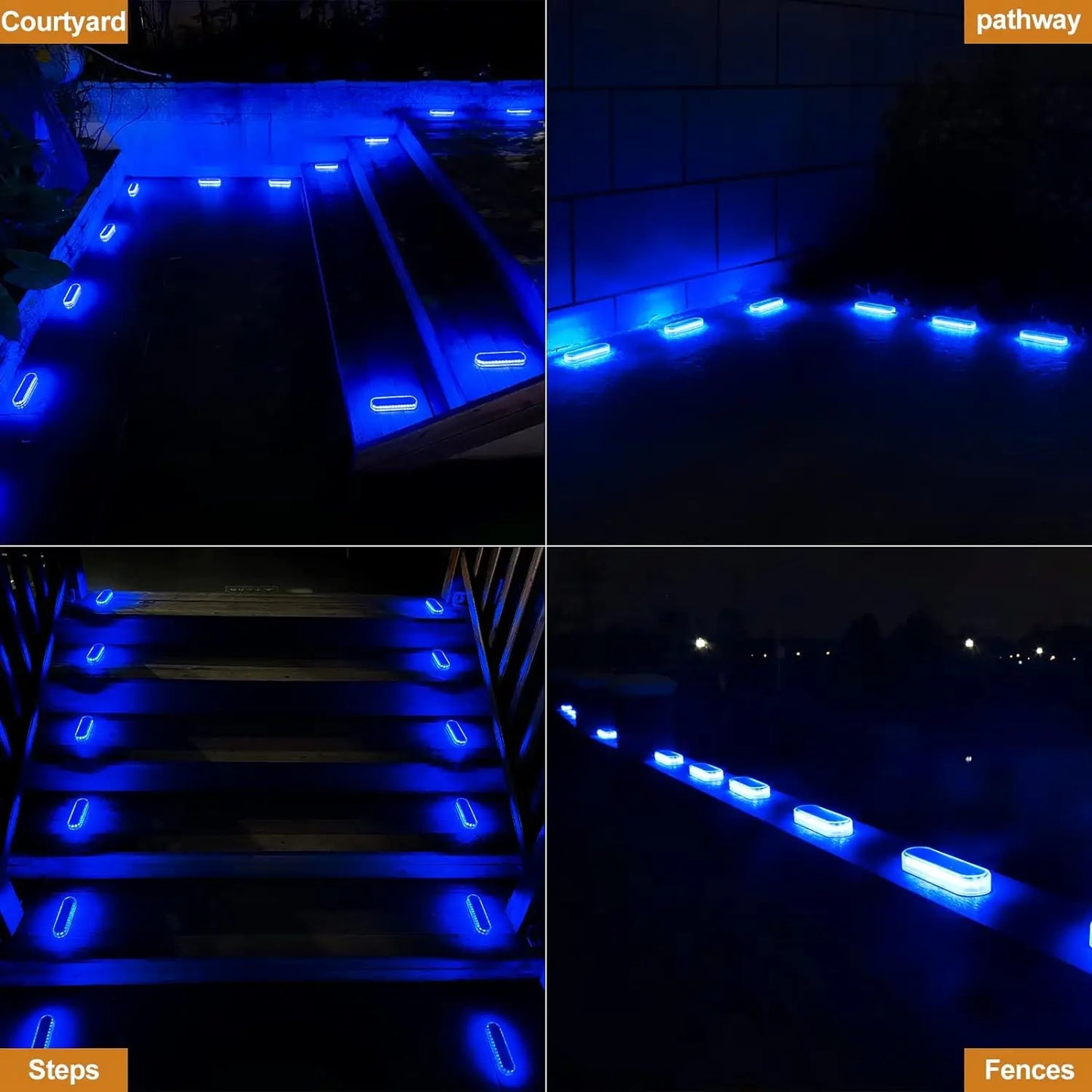 Outdoor Waterproof Clear Daylight-Warm-Cool White-Blue LED Long Curved Corner Rectangle Shaped Lights Automatic On-Off Mode Anti-Rust-Corrosion Anti-Pressure Five Tons Solar-Powered Mounted Deck-Stair Lights/Colors-Black/Clear/Blue/White