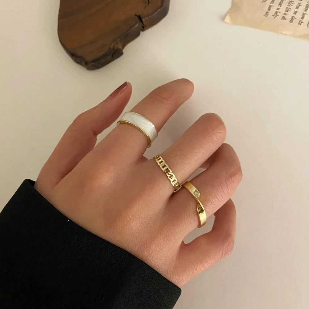 No-EN-Name-Null Adult Women Fine Imitation ONE SIZE Aluminum Metal Multicolor Geometric Couples Stackable Wedding Bands Dripping Oil Design Decorative Rings/Colors-Multicolor/Gold/Floral/Geometric