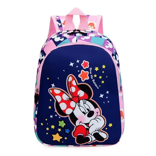 Disney's Kids Waterproof Canvas Fabric Double Zippers Cartoon Anime Minnie Mouse Theme Detachable Straps-Handle Mesh School Backpacks/Internal Pockets/Colors-Purple/Pink/Blue/Animal/Multicolor