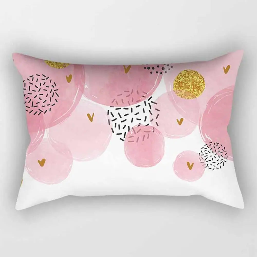 No-EN-Name-Null Modern Rectangle Single-Sided Pattern Pink Geometric Striped Polyester Peach Skin Fabric Pillowcases/Size: 30 cm X 50 cm (12 inches X 20 inches)/Colors-Striped/Geometric/Gold/Animal/White