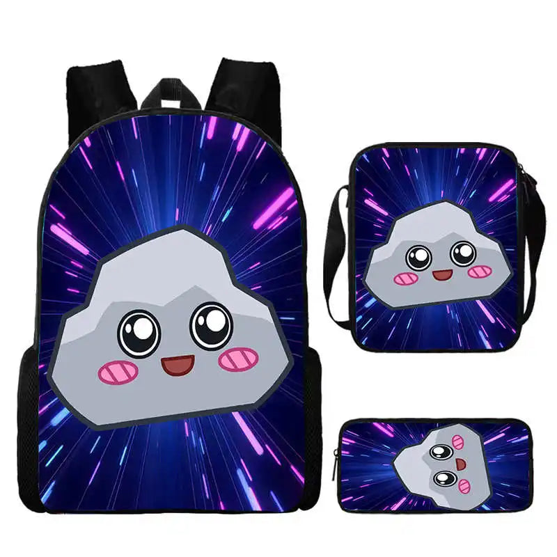 WOLYN Large Waterproof Lightweight Multicolor Nylon Fabric Cartoon Anime Lanky Box Games Design Polyester Lining Shoulder Straps-Handle Built-In Compartment External Pockets School Backpacks /Pencil Case / Colors-Black/Purple/Blue/Multicolor