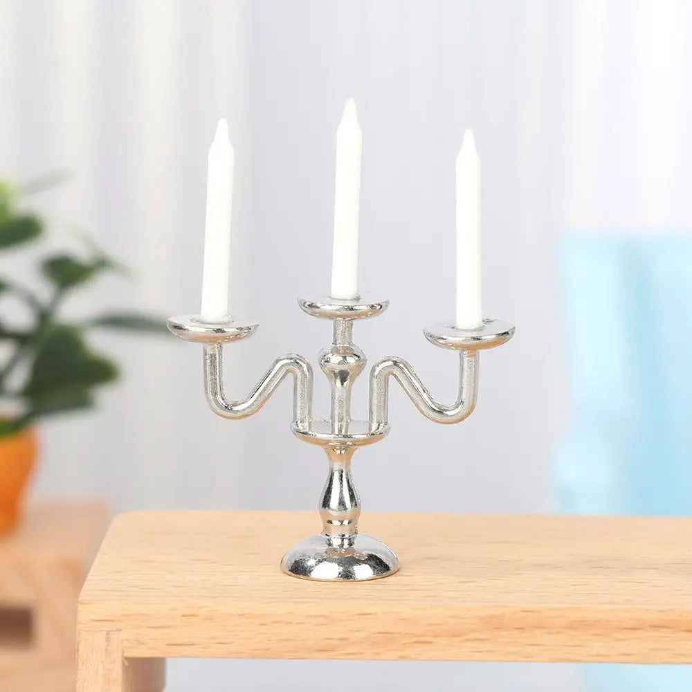 No-EN-Name-Null Teens-Adults Miniature Candelabra Gold-Silver Metal Alloy Candle Holders Dollhouse Accessories /18 + Years Old