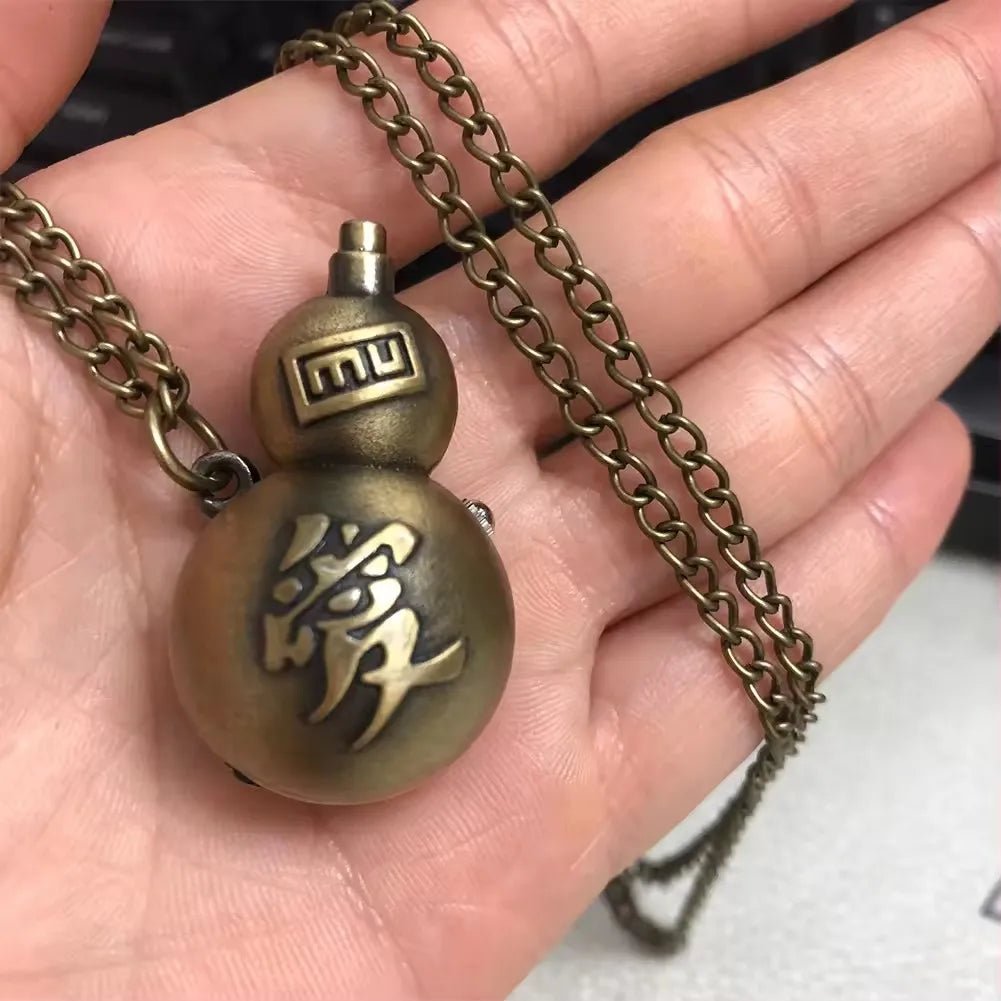 No-EN-Name-Null Teens-Adults Antique Imitation Quartz Glass Face Analog Display Bronze-Gold Cartoon Anime MU Cosplay Gift Irregular Snowman Shaped Metal Alloy Case Pendant Necklace Chain-Pocket Watches