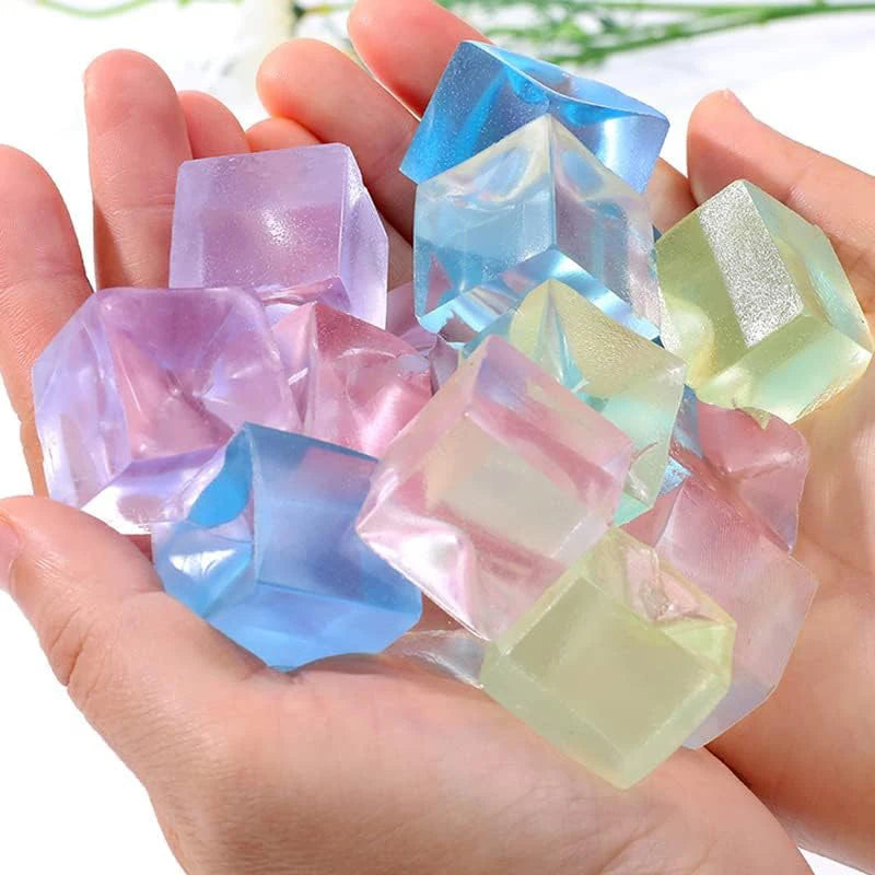 Plastic Square Squishy Ice Cube Anxiety-Stress Relief Fidget Toys/Colors-Clear/Blue/Green/Purple/Multicolor/Ages: 13-18 + Years Older