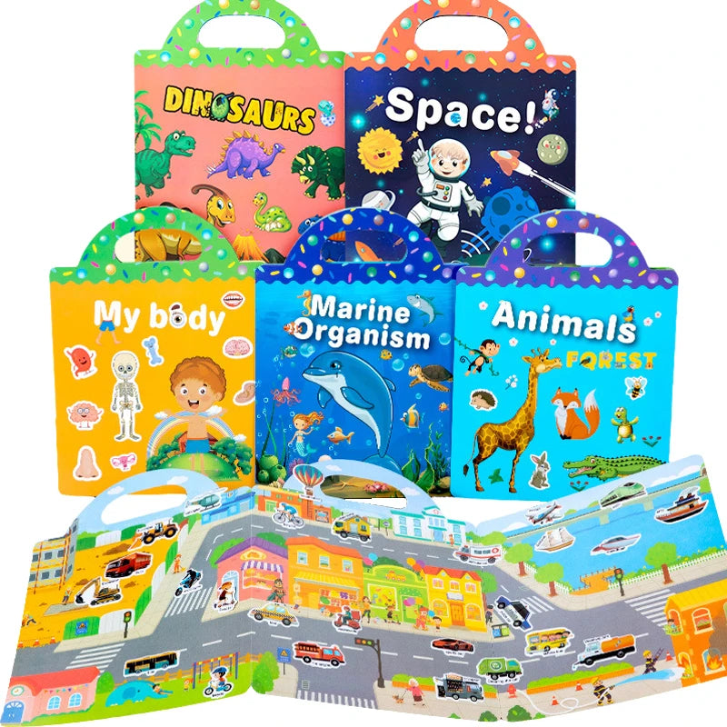 DATGO Parent-Preschool Kids Plastic-Vinyl Preschool Reusable Cartoon Copper Plate No-Tear Bubble Sticker Scene Paste Books Stickers-Sticker Machines /Ages :2 Years Old-Preschool Kids/Colors-Multicolor/Blue/Pink/Animal