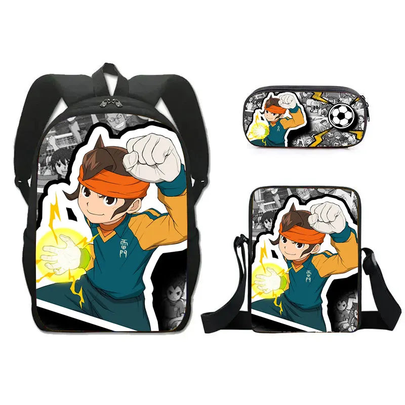 FANTASY VALLEY Women 3 PCS Softback Anime Inazuma Eleven Zippers Waterproof Multicolor Oxford Nylon School Backpacks Sets/ Colors-Black/Blue/Multicolor